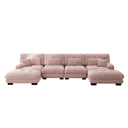 Sofá modular de 4 lugares - Sofá em forma de U, confortável, com otomano móvel, combinação DIY - Rosa