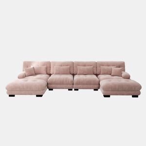 Sofá modular de 4 lugares - Sofá em forma de U, confortável, com otomano móvel, combinação DIY - Rosa