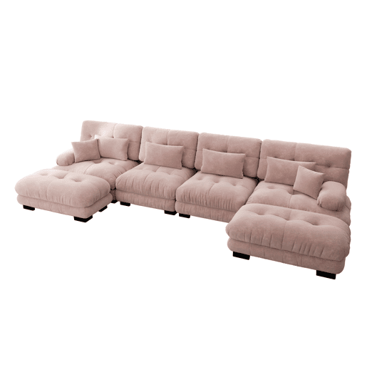 Sofá modular de 4 lugares - Sofá em forma de U, confortável, com otomano móvel, combinação DIY - Rosa
