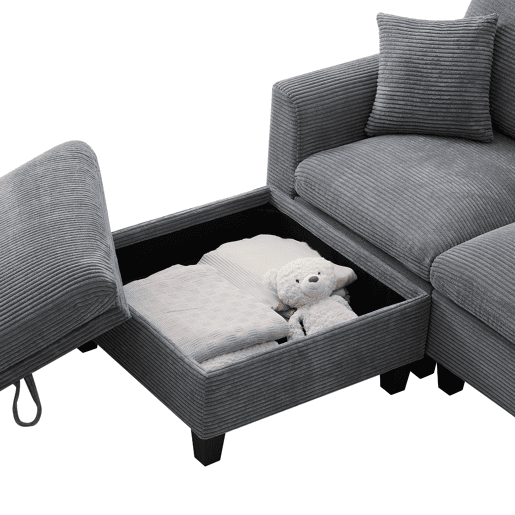 Sofá moderno em forma de L para 4 pessoas - Conversível, com consola, 2 porta-copos, portas USB, cinza Sofá moderno em forma de L para 4 pessoas - Conversível, com consola, 2 porta-copos, portas USB, cinza