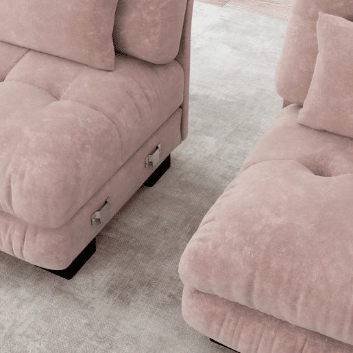 Sofá de canto Cloud 2 lugares - Sofá de chenille com 2 almofadas lombares e 2 almofadas decorativas, com braços largos e otomano - Rosa Sofá de canto Cloud 2 lugares - Sofá de chenille com 2 almofadas lombares e 2 almofadas decorativas, com braços largos e otomano - Rosa