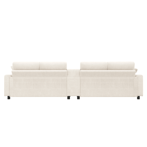 Sofá em forma de U 315x81x135 cm - 2 pufes com arrumação, mesa, 2 porta-copos, USB, tomadas - Bege
