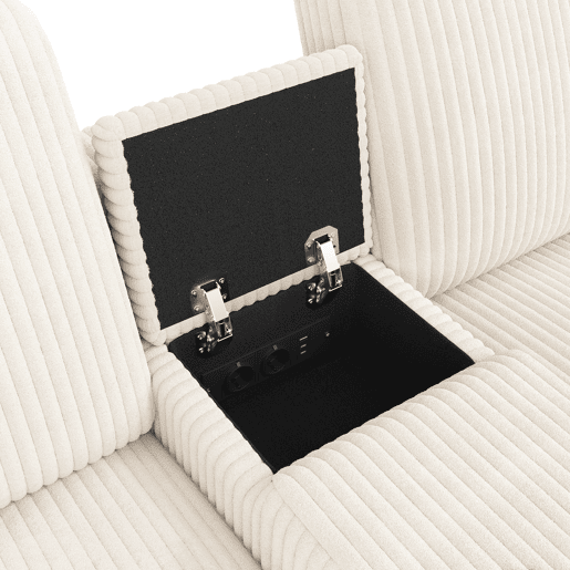 Sofá em forma de U 315x81x135 cm - 2 pufes com arrumação, mesa, 2 porta-copos, USB, tomadas - Bege