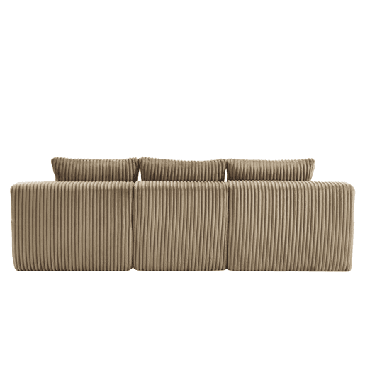 Sofá modular de 3 lugares - chaise longue, 5 almofadas, bolsos laterais, porta-copos, tecido macio, espuma densa - cáqui
