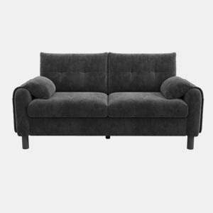 Sofá moderno de 2 lugares - Sofá de chenille com almofadas grossas, design escandinavo - Cinza