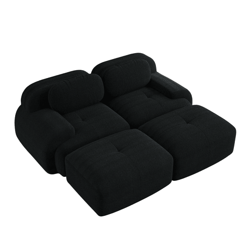 Sofá de 2 lugares - Modular com chaise longue, antiderrapante, apoios de braços ergonómicos e estofamento elástico - Preto