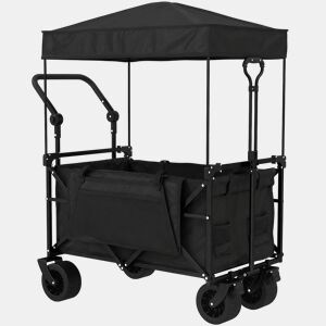 Outsunny Carrinho de Transporte com Rodas Grandes Travão Teto Amovível Carro Dobrável para Jardim com Barra Ajustável Porta-Copos e Bolsos Capacidade 100 kg para Campismo 125x59x133 cm Preto