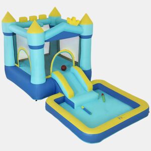 AIYAPLAY Castelo Insuflável para Crianças com Insuflador, Castelo Insuflável com Escorrega, Cama Elástica, Piscina e Aro de Basquetebol, para Crianças dos 3 aos 8 Anos, Interior e Exterior, 364x173x182 cm, Azul