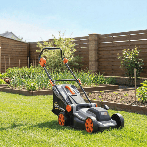 Outsunny Cortador de Relva a Bateria Sem Fios 18V, 2 Baterias de 4Ah, Largura de Corte 34 cm até 400 m², Função Mulching, Motor sem Escovas 700 W, Saco 35L, 6 Alturas de Corte 25-75 mm, Cabo Ajustável