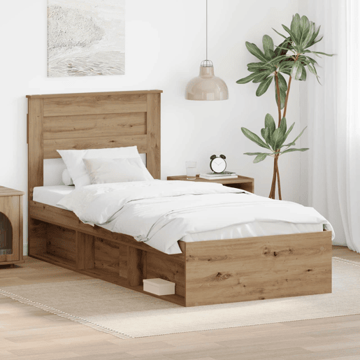 Estrutura de cama de solteiro moderno com cabeceira - Carvalho Artesanal 75 x 190 cm