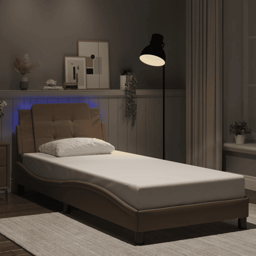 Estrutura de cama de solteiro para adultos com LED Zadar 100x200 cm cappuccino
