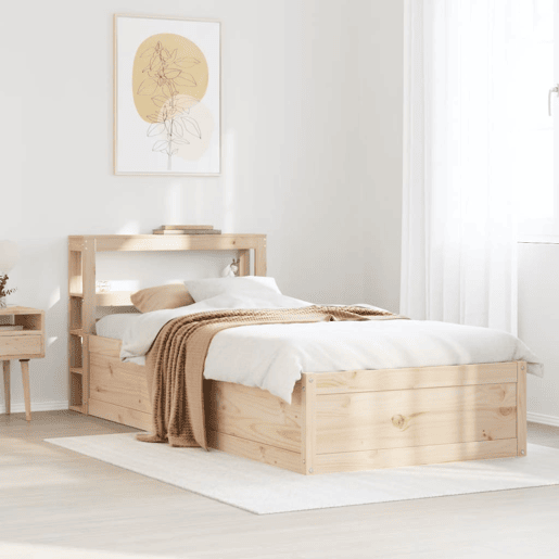 Estrutura de cama de solteiro para adultos com cabeceira 90x190 cm pinho maciço