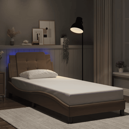 Estrutura de cama de solteiro para adultos com LED Zadar 90x190 cm cappuccino