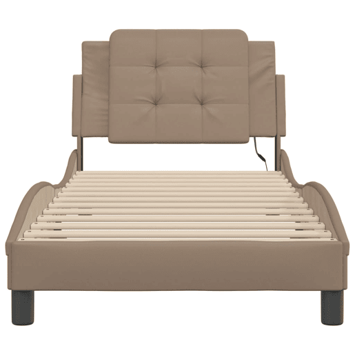 Estrutura de cama de solteiro para adultos com LED Zadar 90x190 cm cappuccino