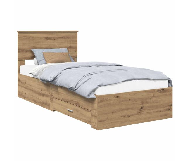 Estructura de cama simple para adultos con cabecera - roble artesanal 90 x 190 cm