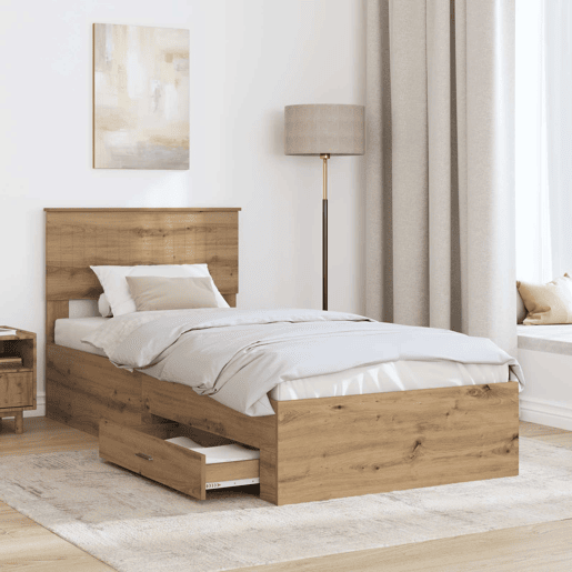 Estrutura de cama de solteiro moderno com cabeceira - Carvalho Artesanal 90 x 190 cm