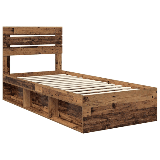 Estrutura de cama de solteiro para adultos com Cabeceira - Madeira antiga 100 x 200 cm