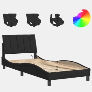 Estrutura de cama de solteiro para adultos com LED 90x190 cm veludo preto