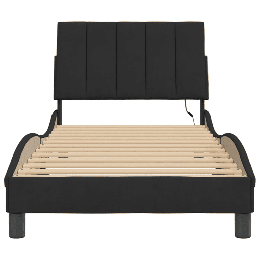 Estrutura de cama de solteiro para adultos com LED 90x190 cm veludo preto