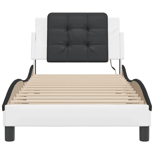 Estrutura de cama de solteiro para adultos com LED Zadar 100x200cm brancopreto