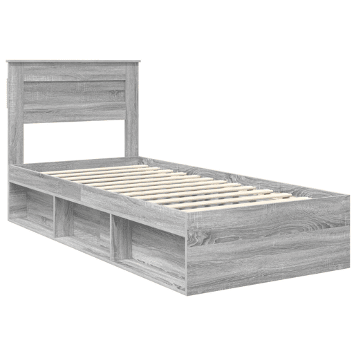 Estrutura de cama de solteiro com cabeceira - Cinza Sonoma 75 x 190 cm