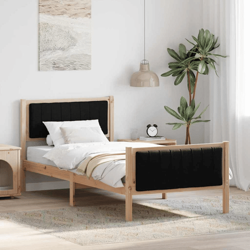 Estrutura de cama de solteiro simple com cabeceira - Castanho e preto 90 x 200 cm