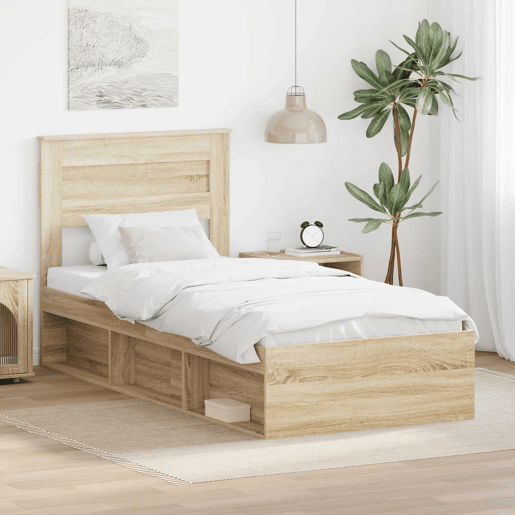 Estrutura de cama de solteiro moderno com cabeceira - Carvalho Sonoma 75 x 190 cm