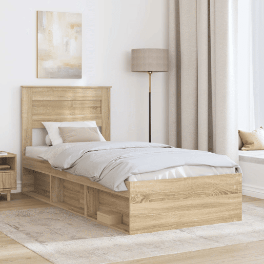 Estrutura de cama de solteiro moderno com cabeceira - Carvalho Sonoma 75 x 190 cm