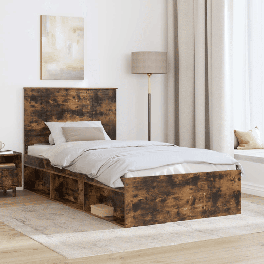 Estrutura de cama de solteiro para adultos com Cabeceira - Carvalho Defumado 100 x 200 cm