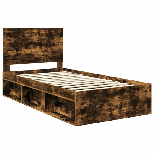 Estrutura de cama de solteiro para adultos com Cabeceira - Carvalho Defumado 100 x 200 cm