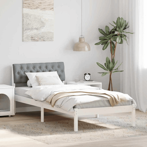 Estrutura de cama de solteiro para adultos Branco e cinza claro 90 x 190 cm