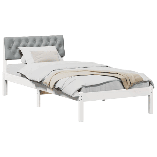 Estrutura de cama de solteiro para adultos Branco e cinza claro 90 x 190 cm