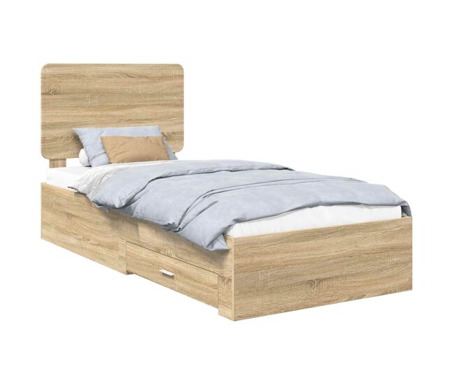 Estructura de cama simple para adultos con cabecera - roble sonoma 90 x 200 cm