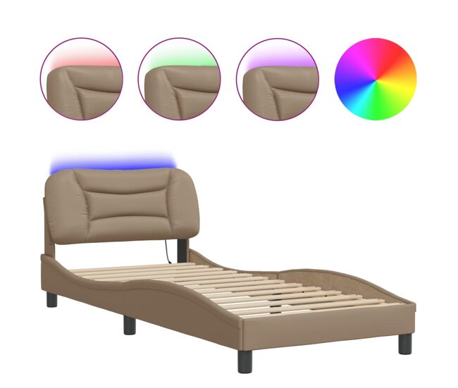 Estructura de cama individual para adultos con led cappuccino 90x200 cm