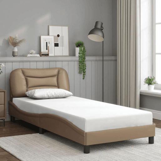 Estrutura de cama de solteiro para adultos com LED 90x200cm cappuccino