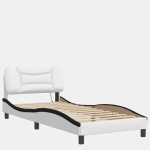 Estrutura de cama de solteiro para adultos com LED 90x190 cm brancopreto