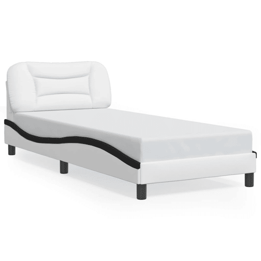 Estrutura de cama de solteiro para adultos com LED 90x190 cm brancopreto