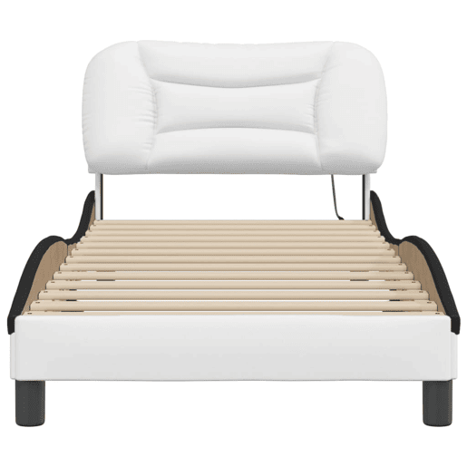 Estrutura de cama de solteiro para adultos com LED 90x190 cm brancopreto