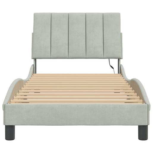 Estrutura de cama de solteiro simple com LED 90x200 cm veludo cinzento-claro