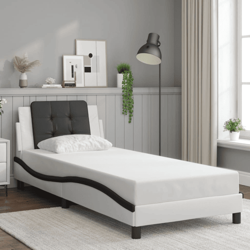 Estrutura de cama de solteiro para adultos com LED Zadar 90x190 cm brancopreto