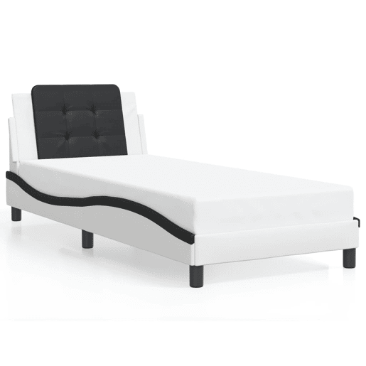 Estrutura de cama de solteiro para adultos com LED Zadar 90x190 cm brancopreto