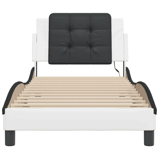 Estrutura de cama de solteiro para adultos com LED Zadar 90x190 cm brancopreto