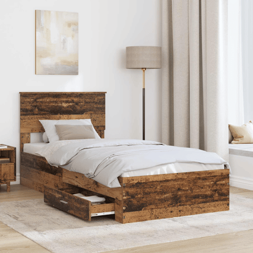 Estrutura de cama de solteiro para adultos Madeira antiga 90 x 190 cm Madeira processada