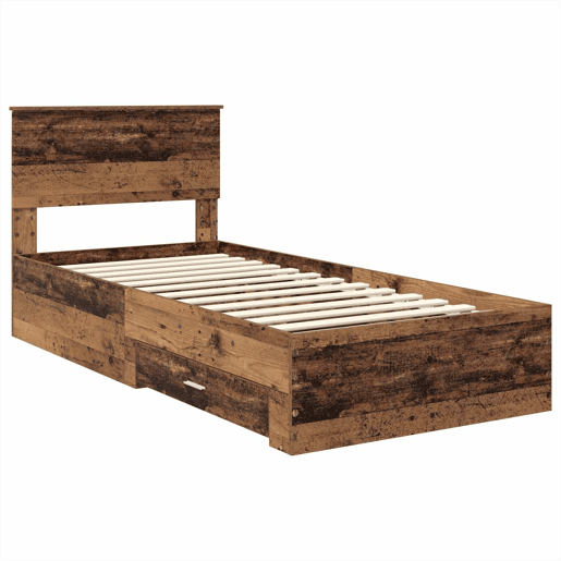 Estrutura de cama de solteiro para adultos Madeira antiga 90 x 190 cm Madeira processada