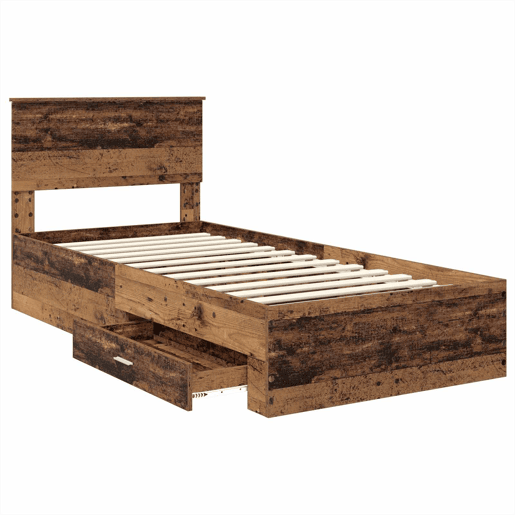 Estrutura de cama de solteiro para adultos Madeira antiga 90 x 190 cm Madeira processada