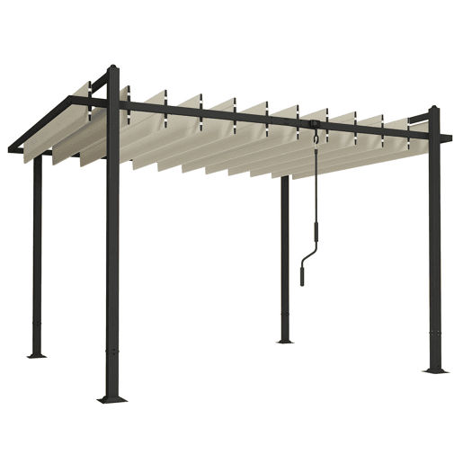 Outsunny Pérgola de Jardim 3x3,8 m Pérgola com Toldo Corrediço Ajustável a 90° Manivela Estrutura de Alumínio e Aço Proteção UPF50+ para Exterior Terraço Bege