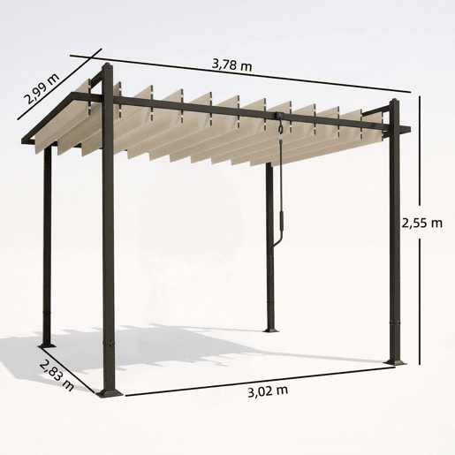 Outsunny Pérgola de Jardim 3x3,8 m Pérgola com Toldo Corrediço Ajustável a 90° Manivela Estrutura de Alumínio e Aço Proteção UPF50+ para Exterior Terraço Bege