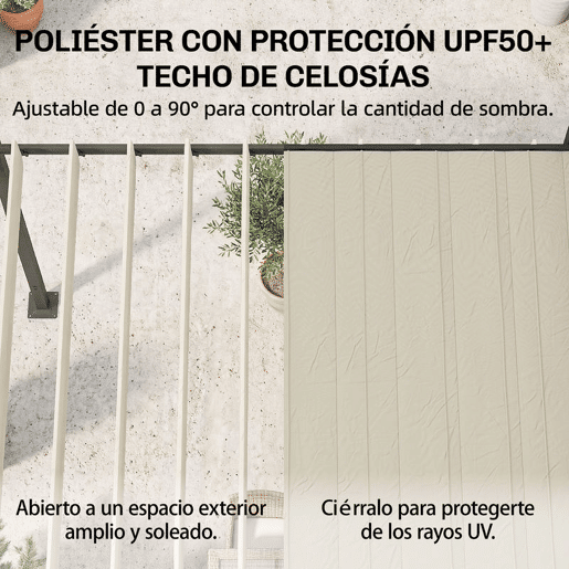 Outsunny Pérgola de Jardim 3x3,8 m Pérgola com Toldo Corrediço Ajustável a 90° Manivela Estrutura de Alumínio e Aço Proteção UPF50+ para Exterior Terraço Bege