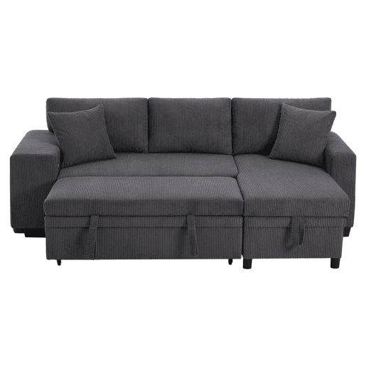 Sofá-cama em L para 3 pessoas - Convertível, com USB, almofadas e arrumação - Cinza