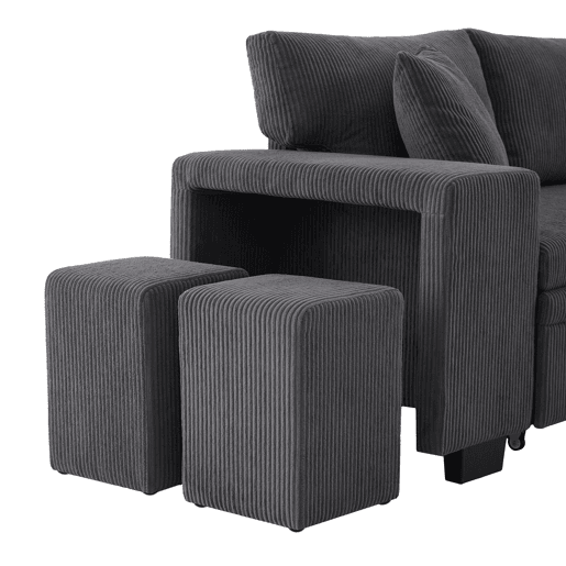 Sofá-cama em L para 3 pessoas - Convertível, com USB, almofadas e arrumação - Cinza